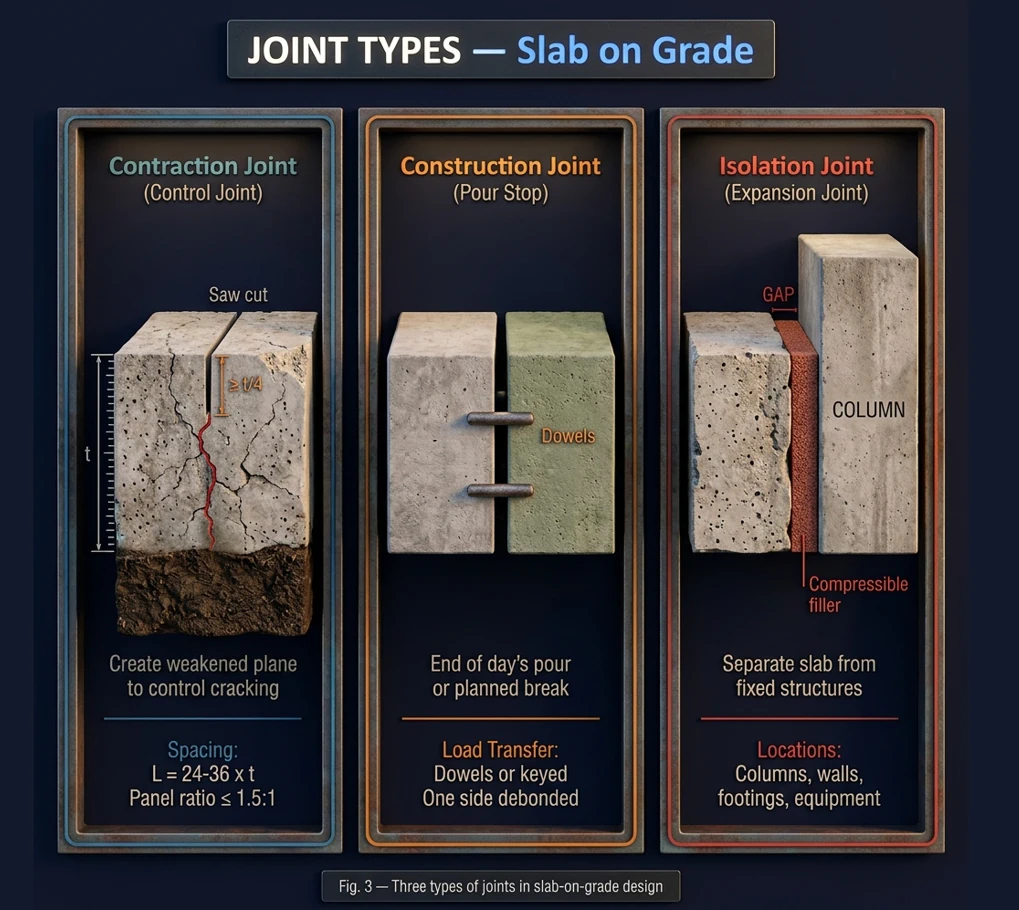 Figure 3. Joint types in a slab on grade.